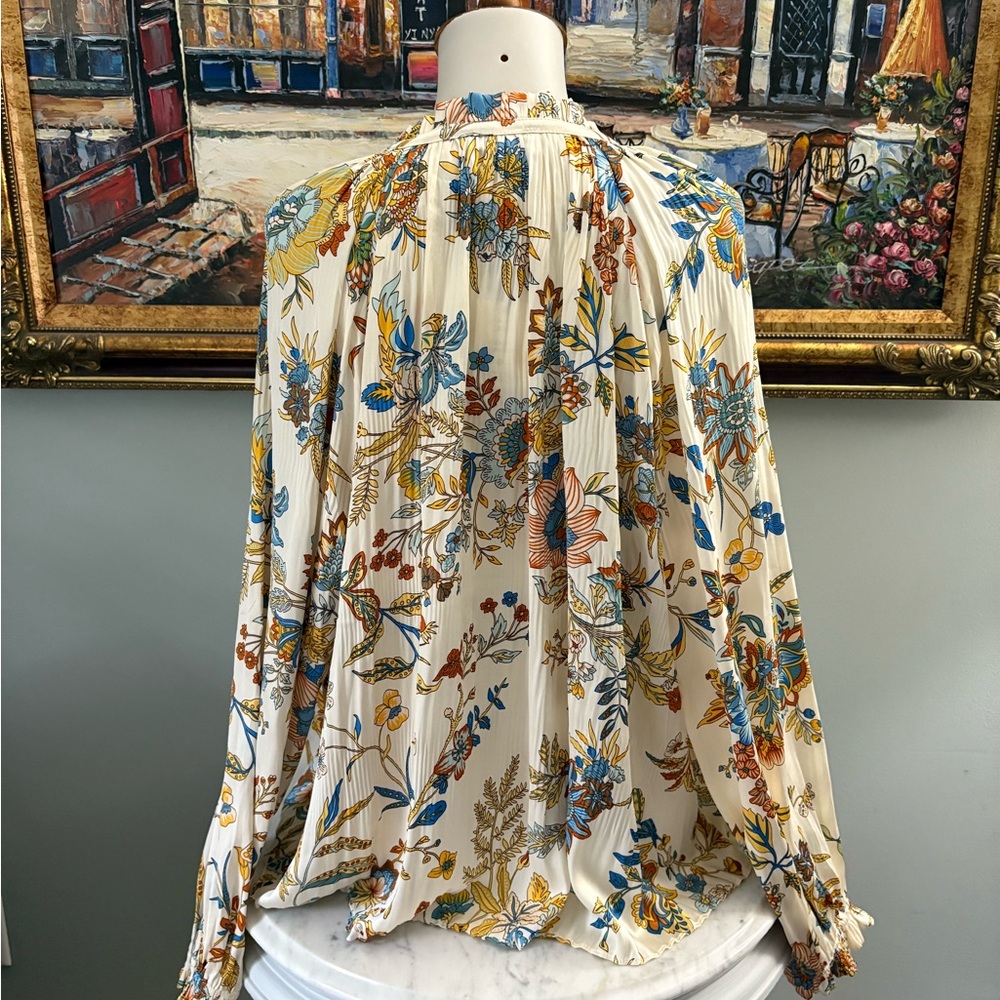 Current Air Multicolor Floral Satin Peasant Blouse Size M - Picture 11 of 15